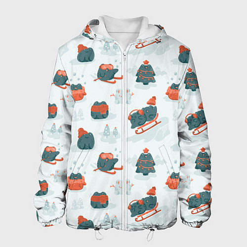 Мужская куртка Зимние веселые лягушки / 3D-Белый – фото 1