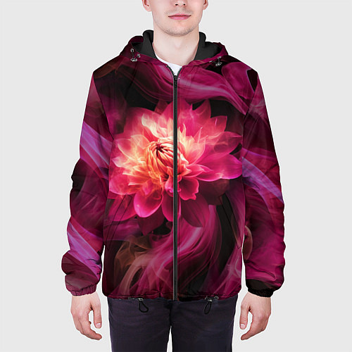 Мужская куртка Розовый цветок в огне - нейросеть / 3D-Черный – фото 3