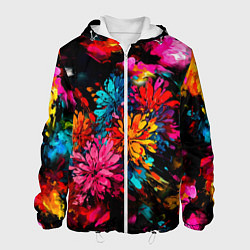 Куртка с капюшоном мужская Краски и цветы, цвет: 3D-белый