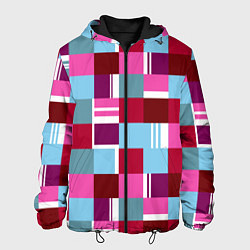 Куртка с капюшоном мужская Ретро квадраты вишнёвые, цвет: 3D-черный