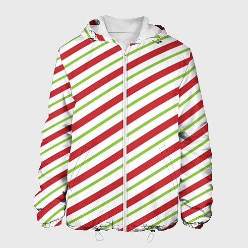 Мужская куртка Рождественский паттерн красно зеленые полосы / 3D-Белый – фото 1