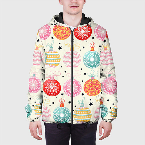 Мужская куртка Разноцветные новогодние шары / 3D-Черный – фото 3