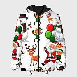 Куртка с капюшоном мужская Зимний праздник - деды морозы гномы олени, цвет: 3D-черный