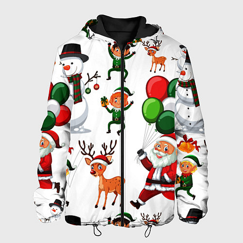 Мужская куртка Зимний праздник - деды морозы гномы олени / 3D-Черный – фото 1