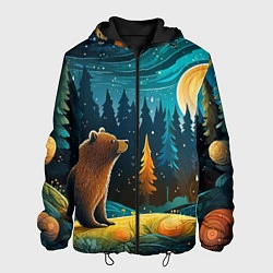 Куртка с капюшоном мужская Хозяин тайги: медведь в лесу, цвет: 3D-черный