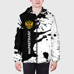 Куртка с капюшоном мужская Маркетолог из России и герб РФ: по-вертикали, цвет: 3D-черный — фото 2