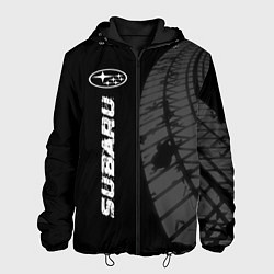 Мужская куртка Subaru speed на темном фоне со следами шин: по-вер