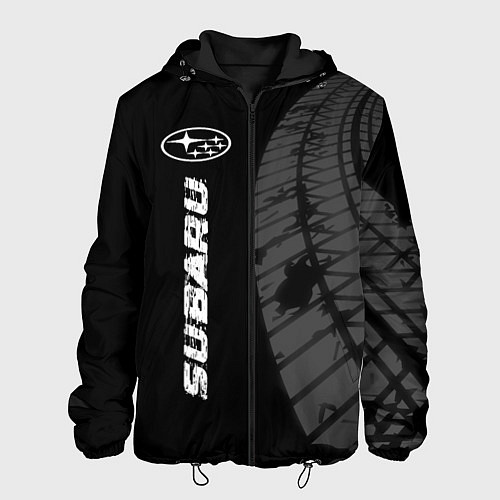 Мужская куртка Subaru speed на темном фоне со следами шин: по-вер / 3D-Черный – фото 1