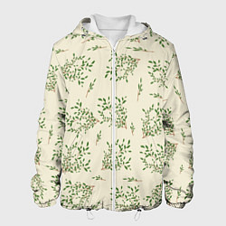 Куртка с капюшоном мужская Веточки с зелеными листьями, цвет: 3D-белый