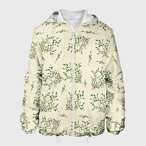 Мужская куртка Веточки с зелеными листьями / 3D-Белый – фото 1