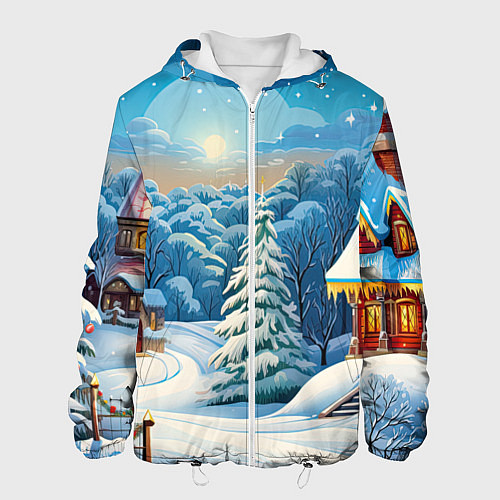 Мужская куртка Зимний домик и елка / 3D-Белый – фото 1