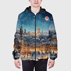 Куртка с капюшоном мужская Ночной новогодний город, цвет: 3D-черный — фото 2
