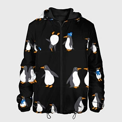 Куртка с капюшоном мужская Веселая семья пингвинов, цвет: 3D-черный