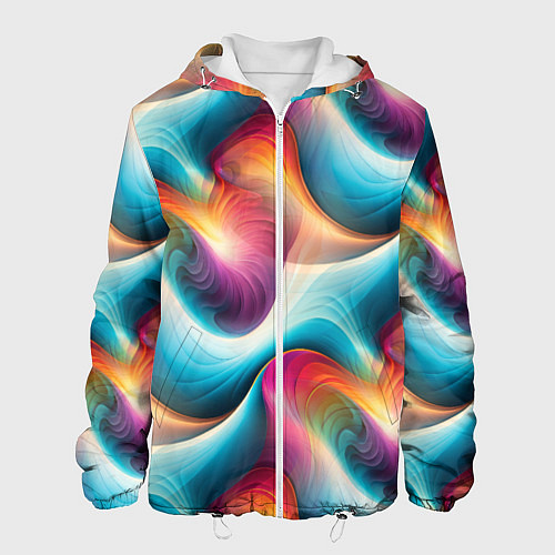 Мужская куртка Волнообразная разноцветная абстракция / 3D-Белый – фото 1