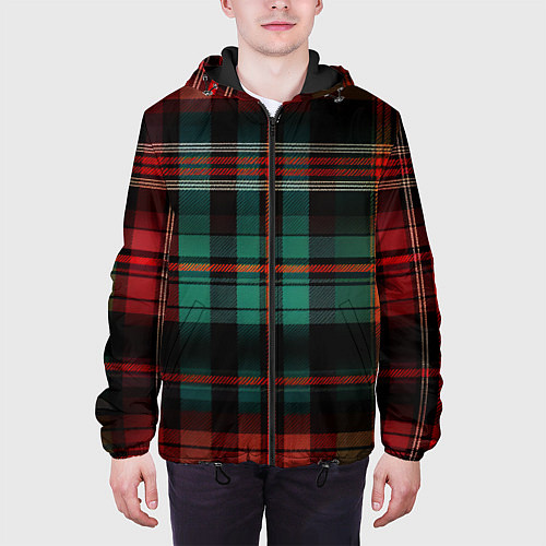 Мужская куртка Красно-зелёная шотландская клетка / 3D-Черный – фото 3
