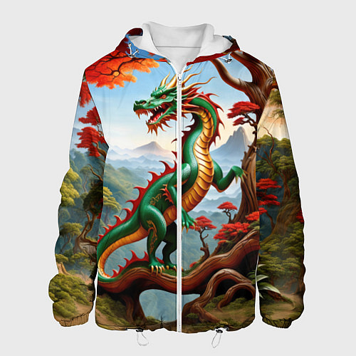 Мужская куртка Зеленый деревянный дракон / 3D-Белый – фото 1