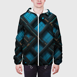 Куртка с капюшоном мужская Тёмно-синяя диагональная клетка, цвет: 3D-белый — фото 2