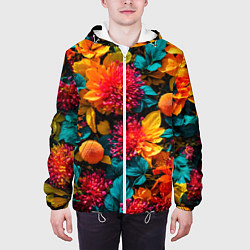 Куртка с капюшоном мужская Яркие шикарные цветы узор, цвет: 3D-белый — фото 2