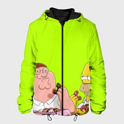 Куртка с капюшоном мужская Питер и Гомер едят пончики зеленый, цвет: 3D-черный