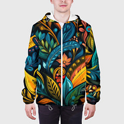 Куртка с капюшоном мужская Растительный узор в бразильском стиле, цвет: 3D-белый — фото 2