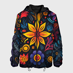 Куртка с капюшоном мужская Растительный узор в латино-американском стиле, цвет: 3D-черный