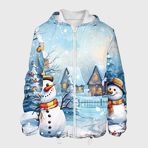 Мужская куртка Новогодний городок и снеговики / 3D-Белый – фото 1