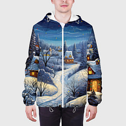 Куртка с капюшоном мужская Деревня новогодняя, цвет: 3D-белый — фото 2