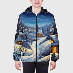 Куртка с капюшоном мужская Деревня новогодняя, цвет: 3D-черный — фото 2