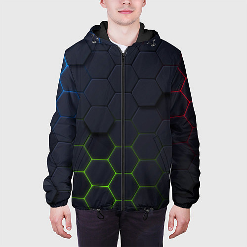 Мужская куртка Абстрактный фон чёрные соты / 3D-Черный – фото 3