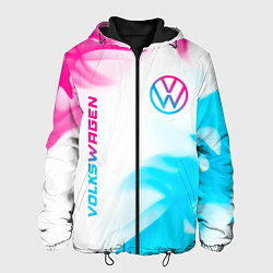 Куртка с капюшоном мужская Volkswagen neon gradient style вертикально, цвет: 3D-черный