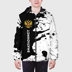 Куртка с капюшоном мужская Биатлонист из России и герб РФ по-вертикали, цвет: 3D-черный — фото 2