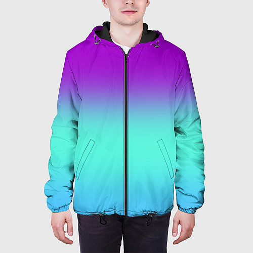 Мужская куртка Фиолетовый бирюзовый голубой неоновый градиент / 3D-Черный – фото 3