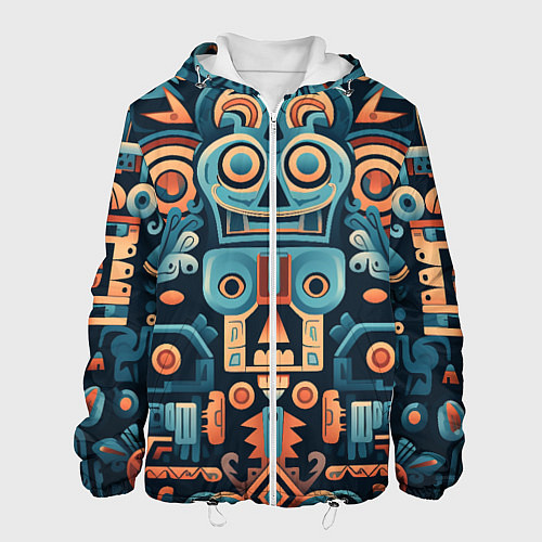 Мужская куртка Симметричный абстрактный паттерн в ацтекском стиле / 3D-Белый – фото 1