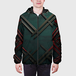 Куртка с капюшоном мужская Диагональный узор в шотландском стиле, цвет: 3D-черный — фото 2