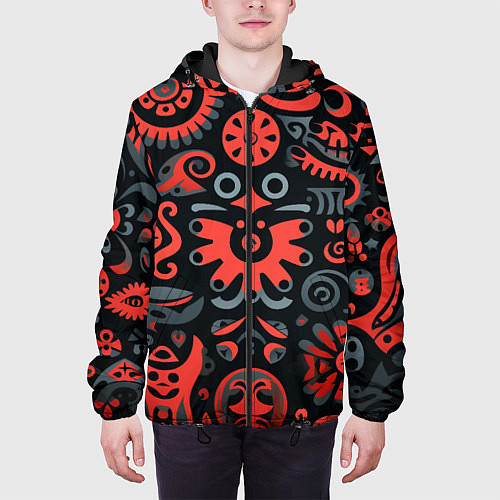 Мужская куртка Красно-черный узор в славянском стиле / 3D-Черный – фото 3