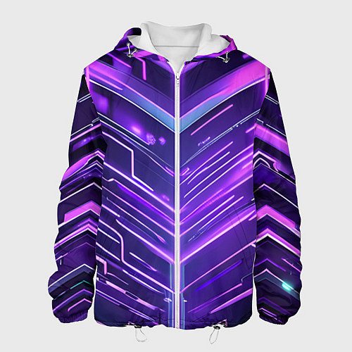 Мужская куртка Фиолетовые неон полосы киберпанк / 3D-Белый – фото 1