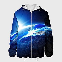 Куртка с капюшоном мужская Восход солнца в космосе, цвет: 3D-белый