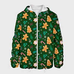 Куртка с капюшоном мужская New year pattern with green background, цвет: 3D-белый