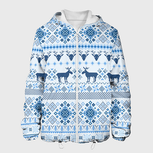 Мужская куртка Blue sweater with reindeer / 3D-Белый – фото 1