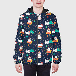 Куртка с капюшоном мужская Pattern with new years cats, цвет: 3D-черный — фото 2