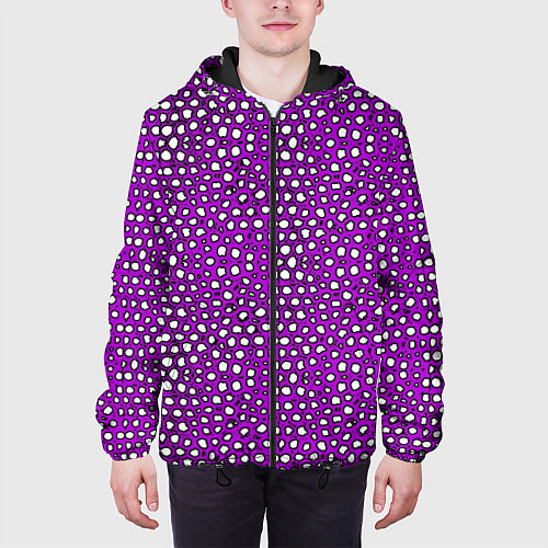 Мужская куртка Белые пузырьки на фиолетовом фоне / 3D-Черный – фото 3