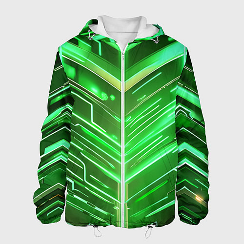 Мужская куртка Зелёные неон полосы киберпанк / 3D-Белый – фото 1