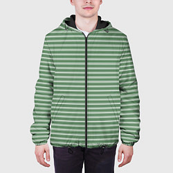 Куртка с капюшоном мужская Светло-зелёный полосы, цвет: 3D-черный — фото 2