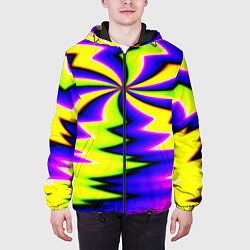 Куртка с капюшоном мужская Неоновая фрактальная абстракция, цвет: 3D-черный — фото 2