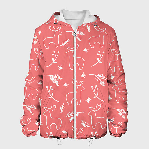 Мужская куртка Рождественский принт с оленями / 3D-Белый – фото 1
