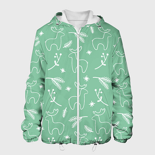 Мужская куртка Зеленый рождественский узор с оленями / 3D-Белый – фото 1