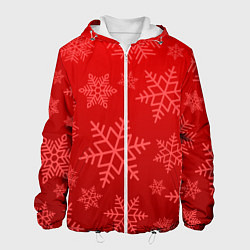 Куртка с капюшоном мужская Красные снежинки, цвет: 3D-белый