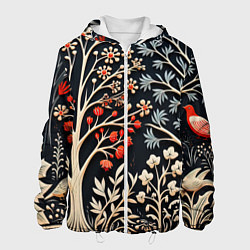 Куртка с капюшоном мужская Новогодние узоры и деревья, цвет: 3D-белый