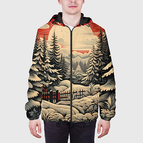 Мужская куртка Блеск снежинок новогодний стиль / 3D-Черный – фото 3