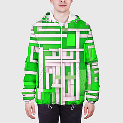 Куртка с капюшоном мужская Полосы на зелёном фоне, цвет: 3D-белый — фото 2
